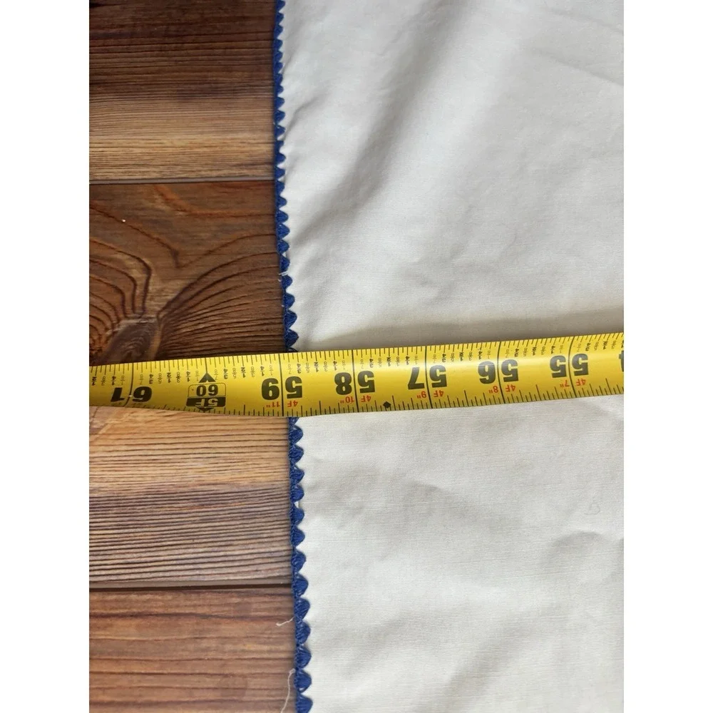 Cotton‎ Oval Tablecloth With Navy Embroidered Edge 59x80 Off-White Vintage